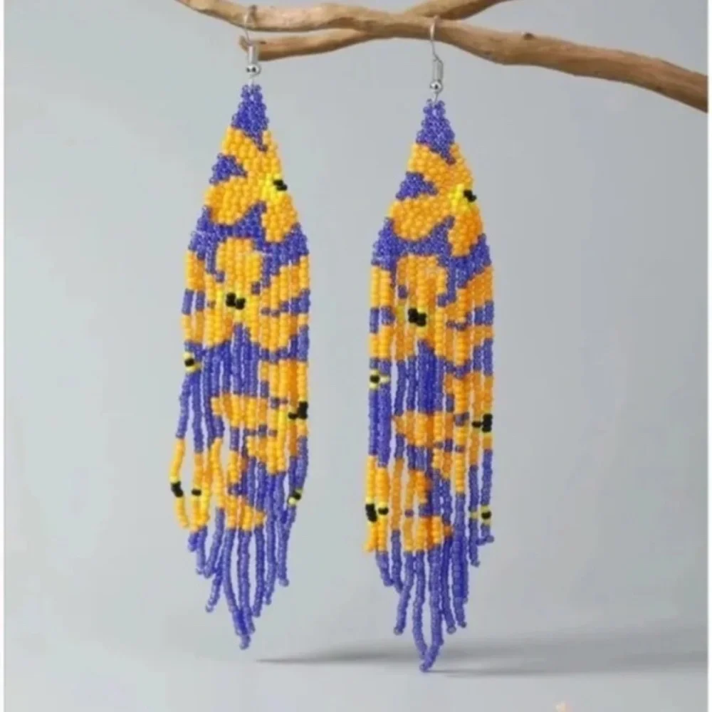 ❤️ FREE Beaded Daisy Tassel Fringe Drop Flower Floral Hipster Disco Hip Earrings